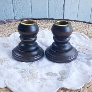 Vintage Walnut Turned Wood Candle Holders